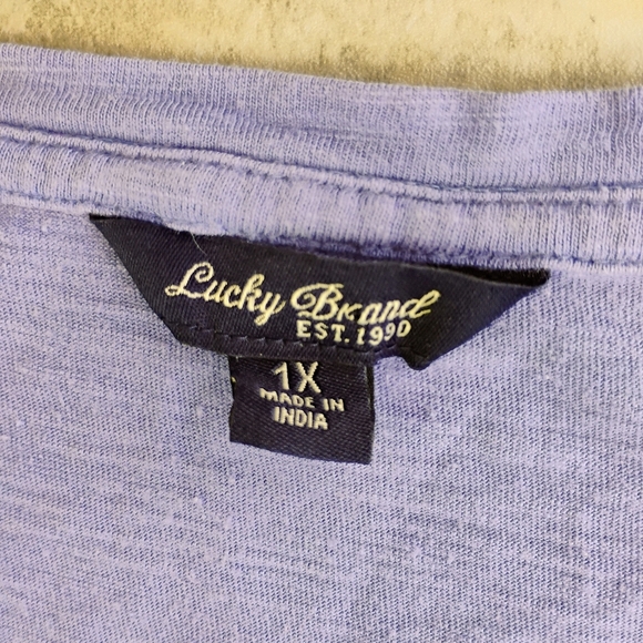 Lucky Brand Soutache Top Womens Plus 1X Purple Boho Embroidered Cotton Relaxed - Picture 5 of 11